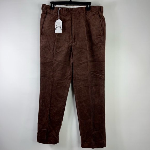Peter Christian Mens Straight Leg Pants Brown Corduroy Pockets Pleated 38x29 New - Picture 1 of 12